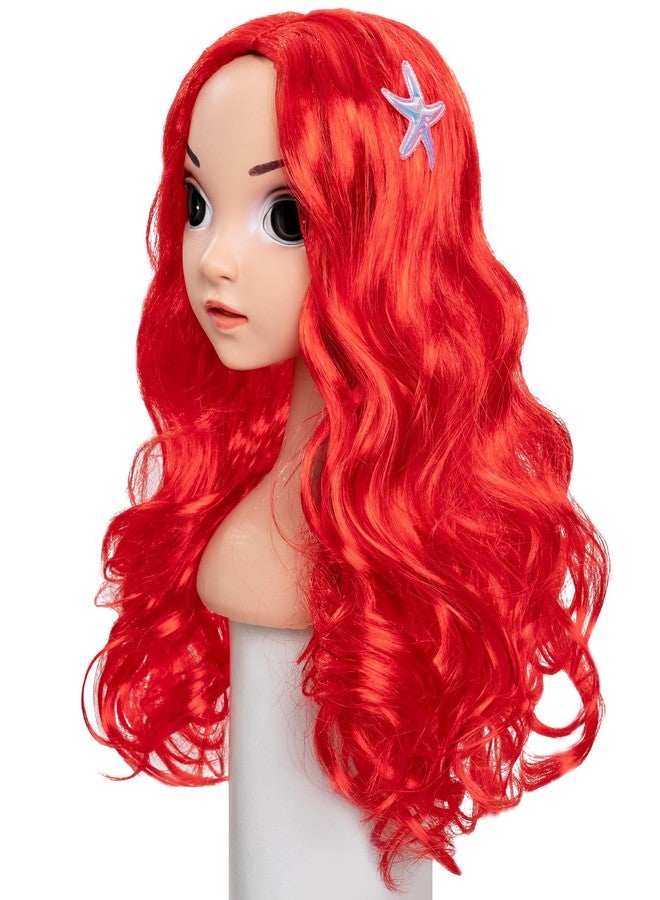 Funna Mermaid Wig for Girls Costume Accessories Halloween Princess Cosplay Long Curly Red, M - Image 1